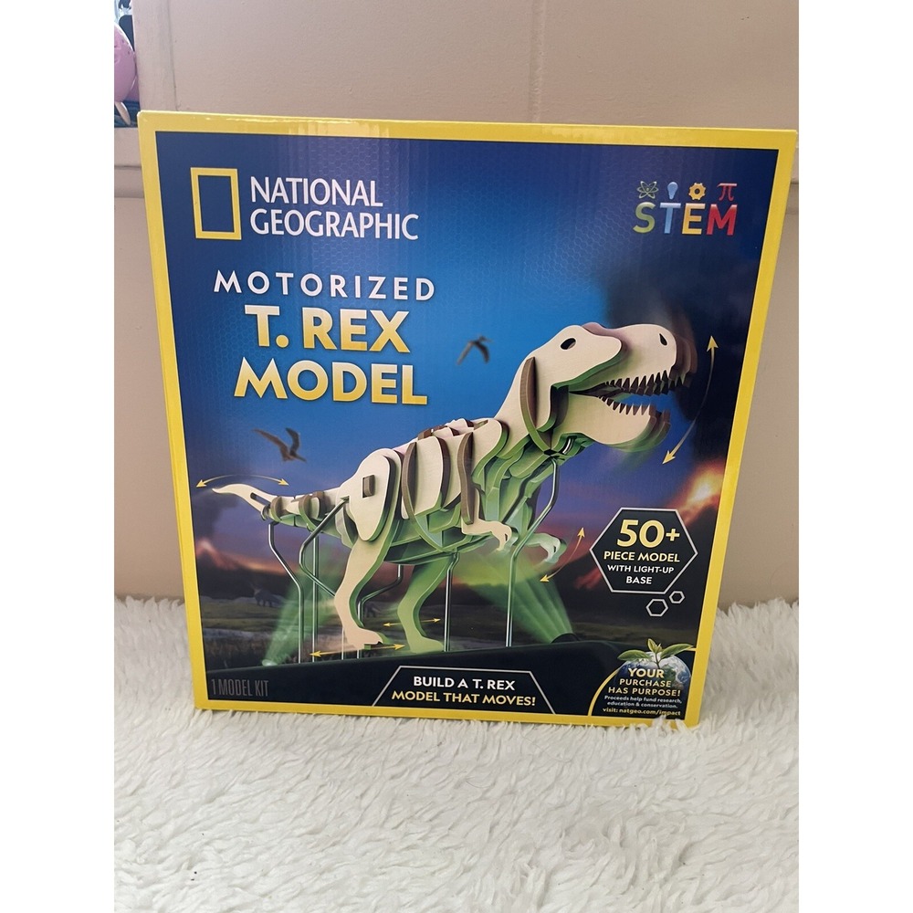 National Geographic Motorized T. Rex Model STEM Kit 50+ Pc Wooden Dinosaur New